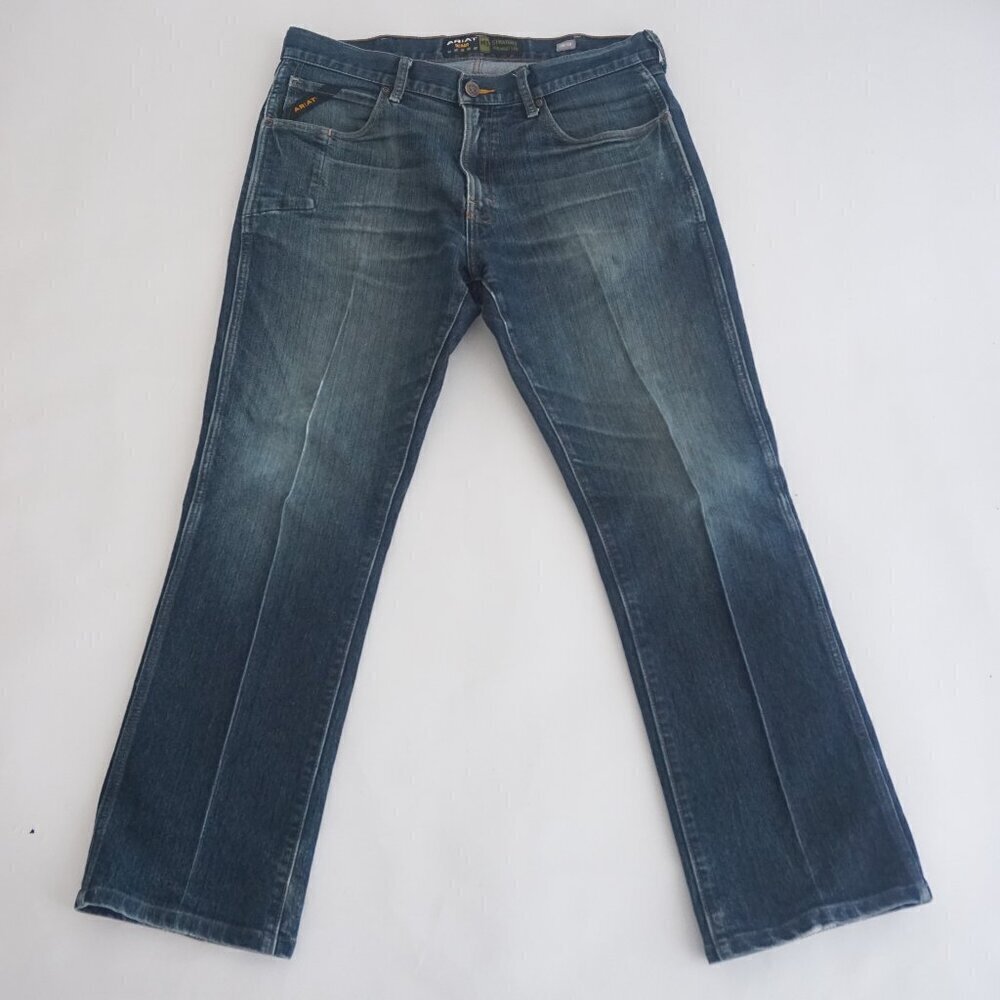 Ariat Rebar M5 Straight Leg Dark Wash Cowboy Western Denim Blue Jeans 35X32